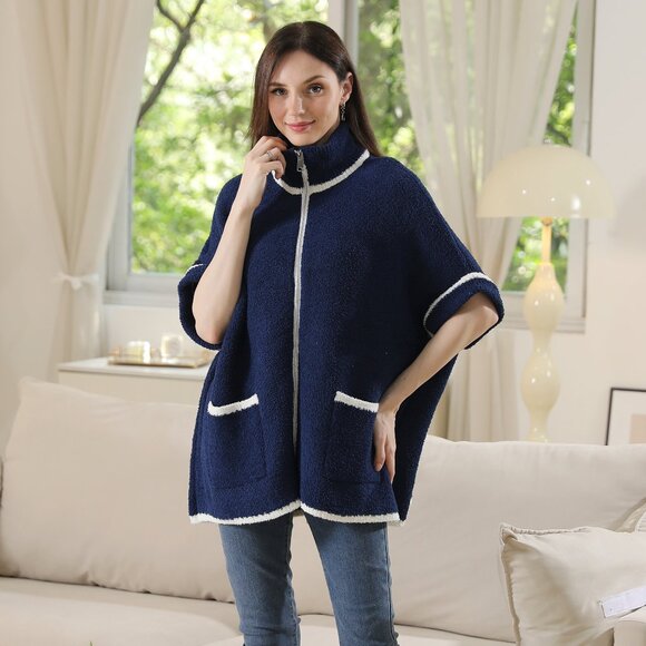 P/S Women's Solid Color Luxury Soft Zipper Jacket·Wrap·Shawl·Ponchos·ComfyLuxe - Picture 7 of 8